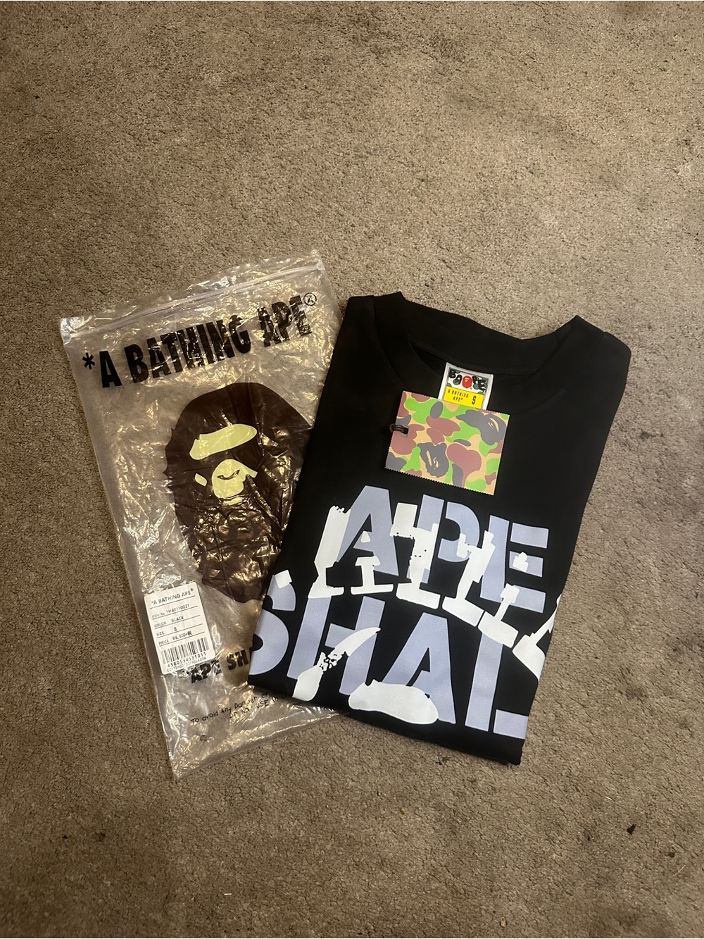 Bape Black Kids Short Sleeve Logo Tee with White Graphic